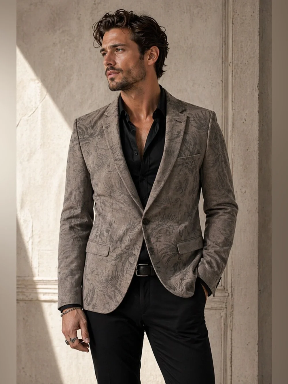 Twisted Tailor Stone Jacquard Wool Blend Blazer 40R Skull Lining Slim Fit